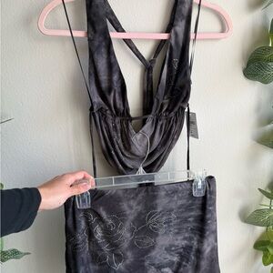 Windsor Charcoal Tie-Dye Two-Piece Skirt Set with Rhinestone Floral Detail